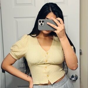 Women's green Button-Up crop Top